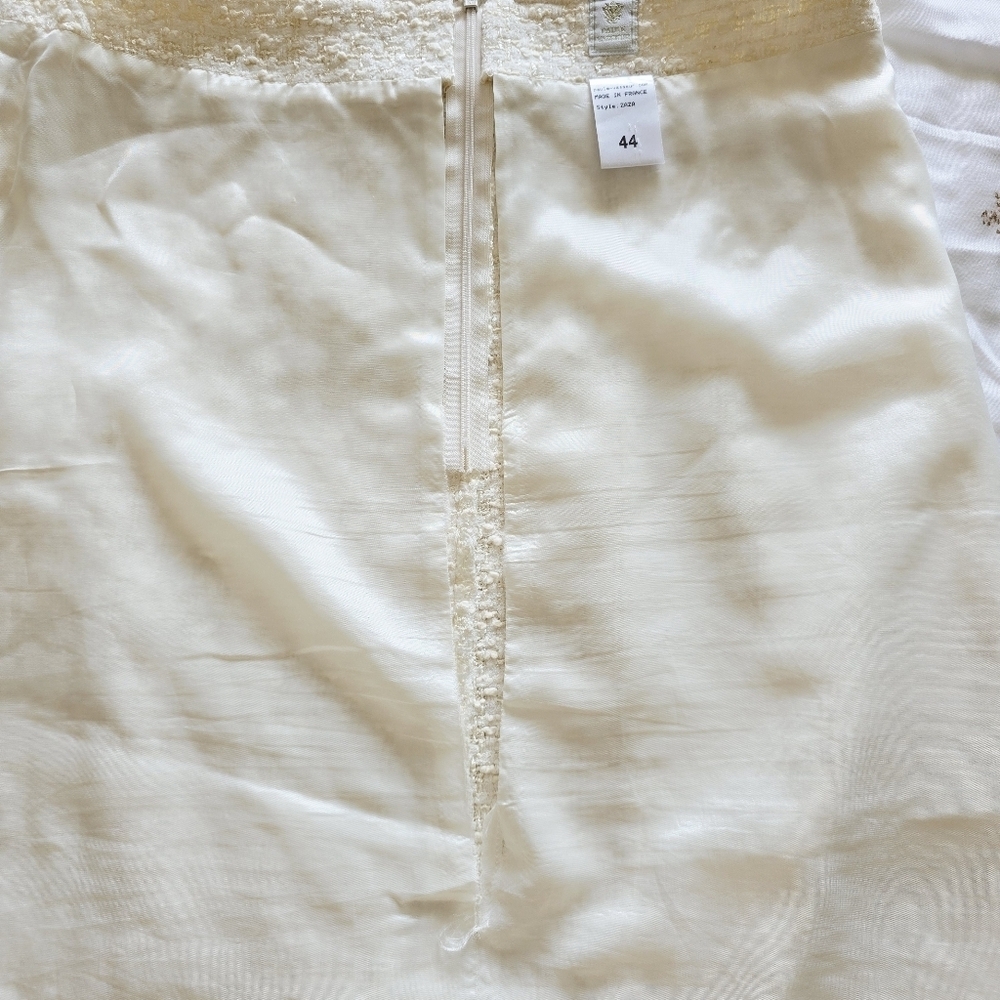 Vintage Paule Vasseur Elegant Tweed Cream Skirt Light Wait Size M - Picture 7 of 12